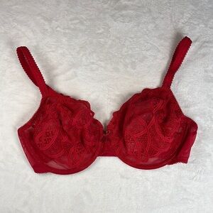 Wacoal Red Lace Underwire Bra 36D Feminine Full Coverage